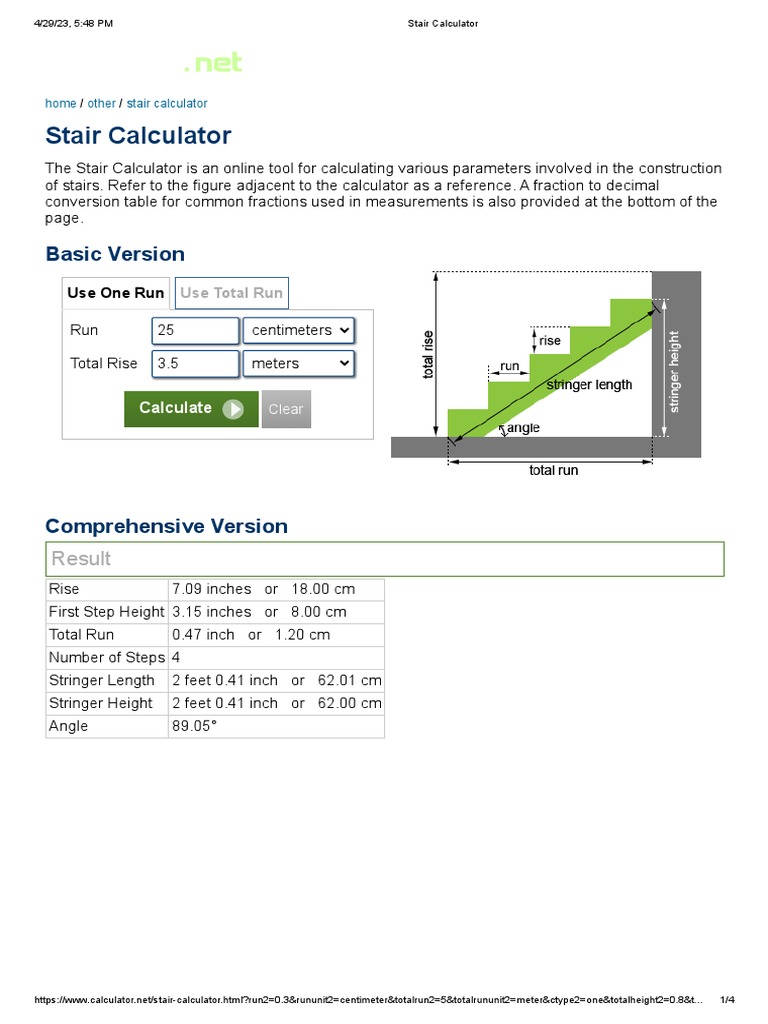 Staircase and stair calculator: stringer, riser, handrail, dimensions