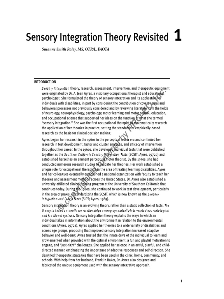 Sensory Integration Theory Overview | PDF | Perception | Occupational ...