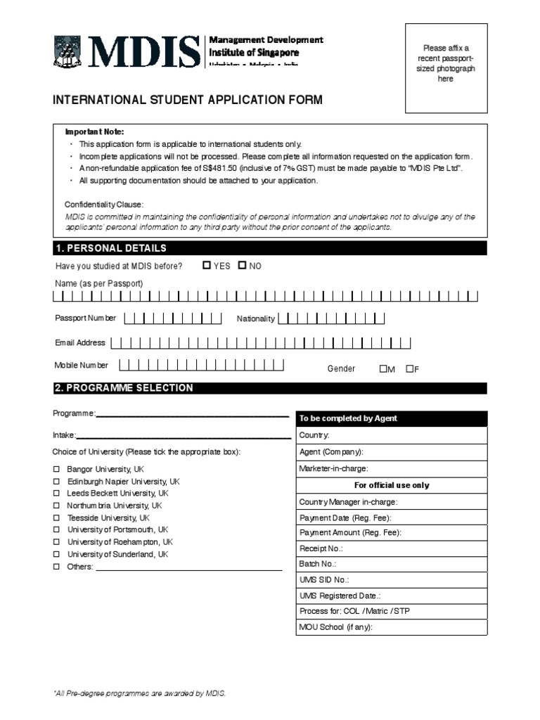 MDIS - International Student (IB) Application Form - 7june 1 | PDF ...