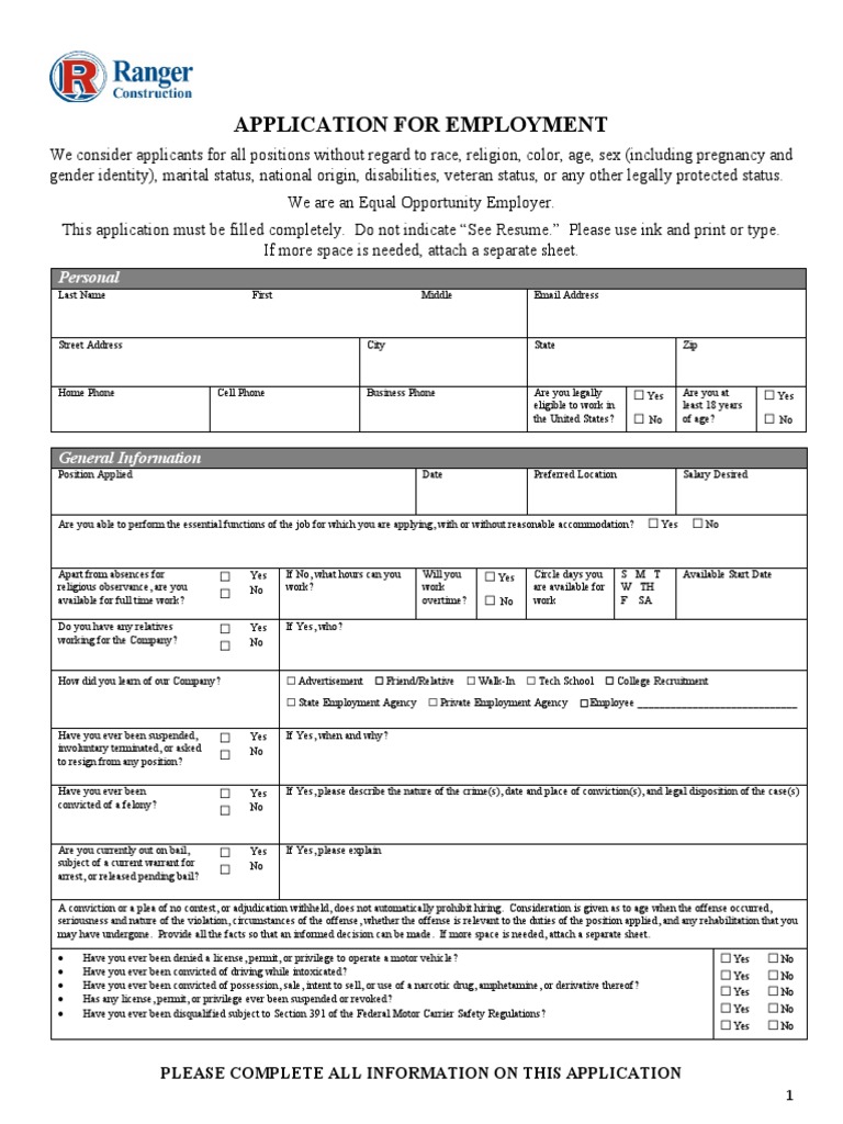 2 Application For Employment RCI PDF Race And Ethnicity In The