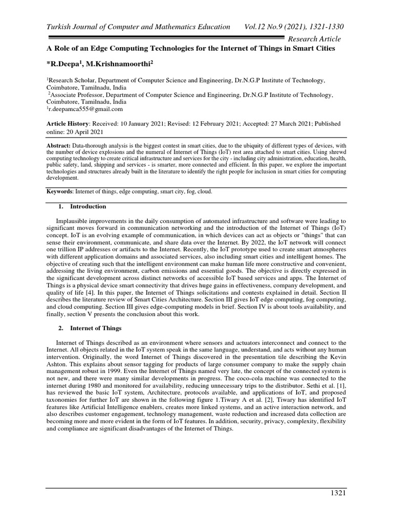 A Role of Edge Computing in Iot and Smart City | PDF | Internet Of ...