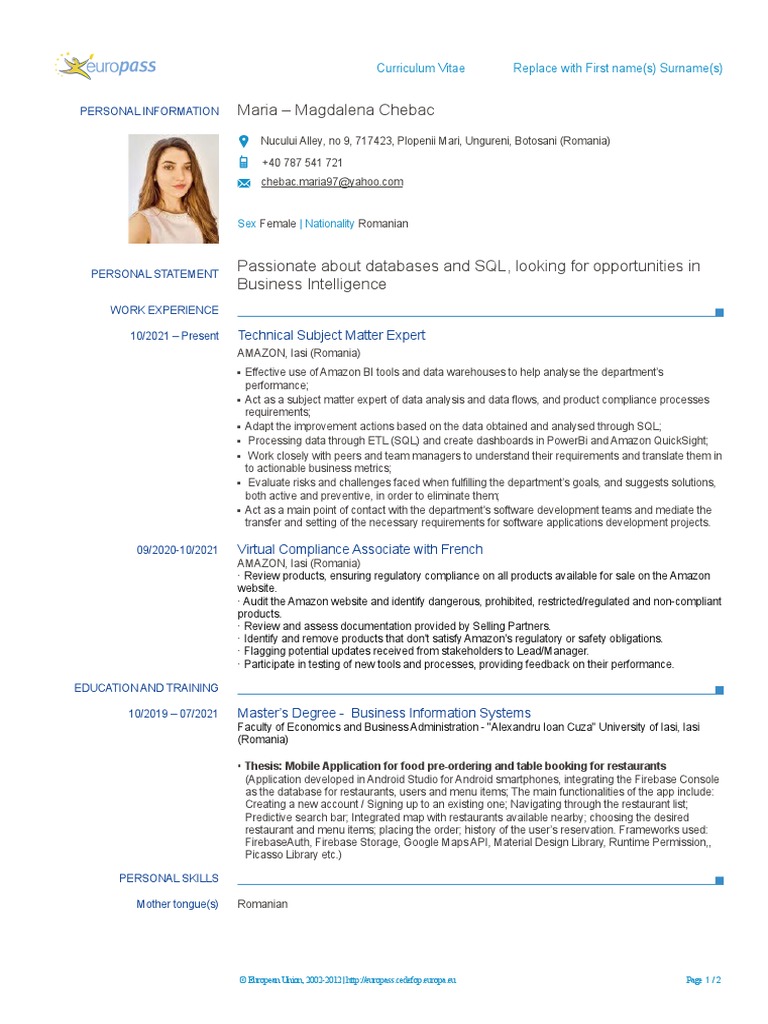 Europass CV Template | PDF | Android (Operating System) | Information