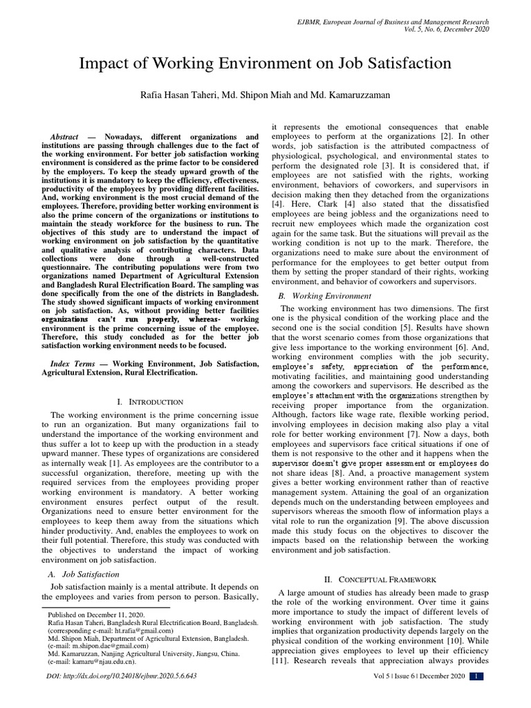 Impact of Working Environment On Job Satisfaction | PDF | Job ...
