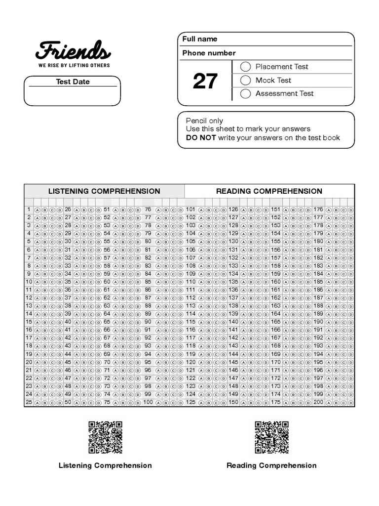 Answer Sheet 27 | PDF | Standardized Tests | Tests