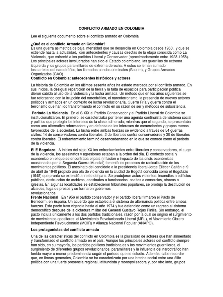 Conflicto Armado en Colombia: Historia y Actores | PDF | Colombia