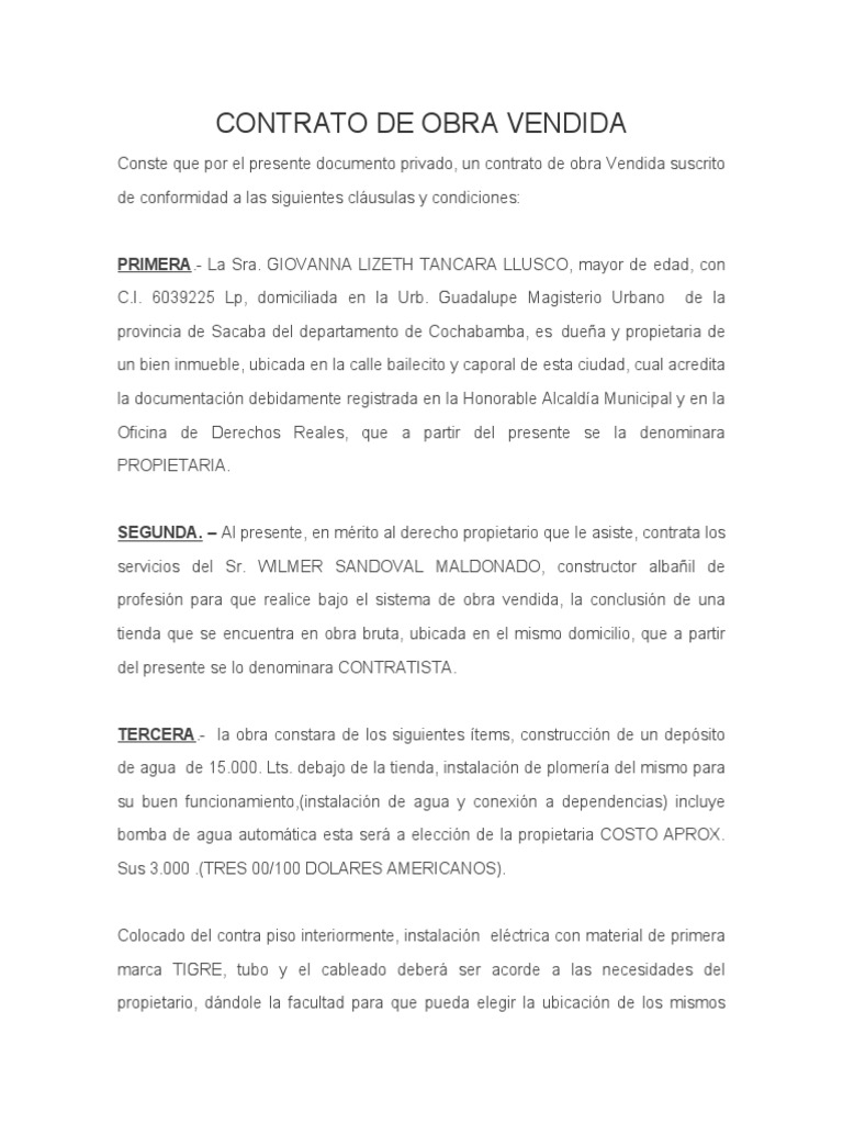 Contrato de Obra Vendida | PDF