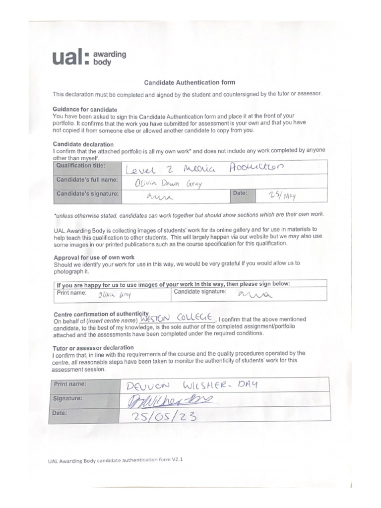 Candidate Authentication Form 1 | PDF