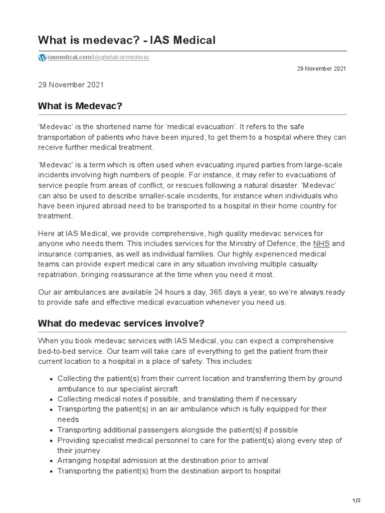 What Is Medevac IAS Medical PDF Ambulance Hospital