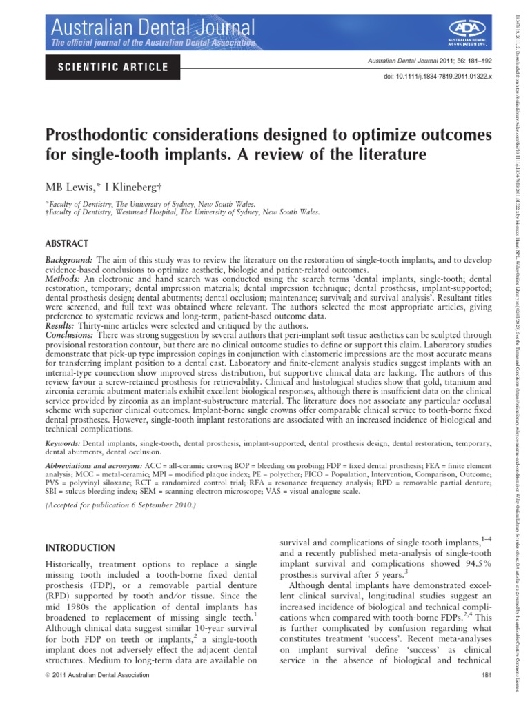 Australian Dental Journal 2011 Lewis Prosthodontic Considerations