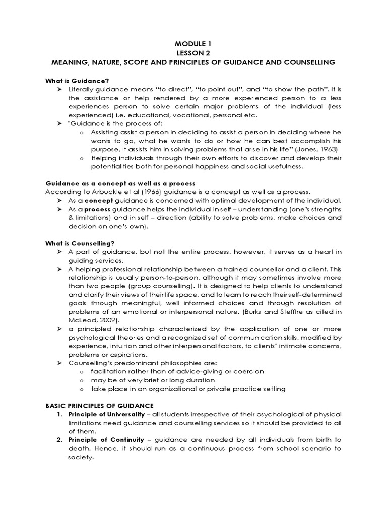 Lesson 2 Nature, Scope and Principles of Guidance and Counselling