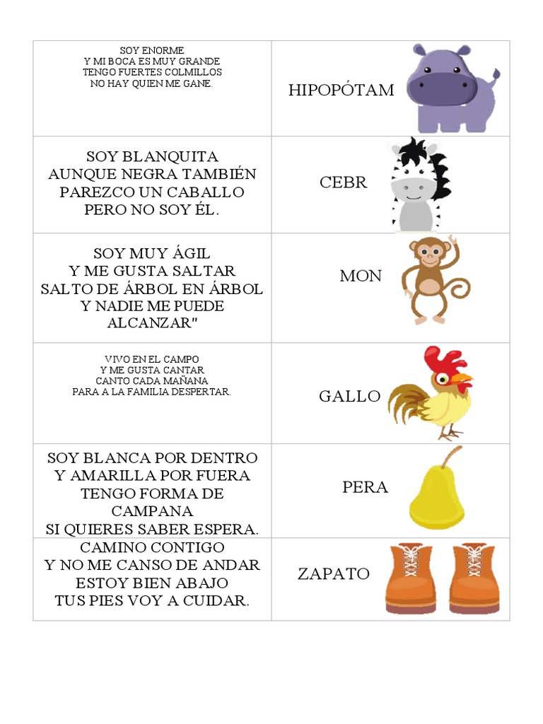 Adivinanzas de Animales para Niños | PDF