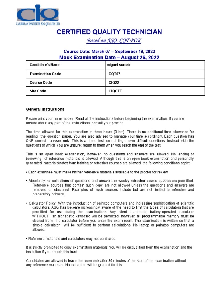 ASQ CERTIFIED QUALITY TECHNICIAN SAMPLE EXAM intelligence overview