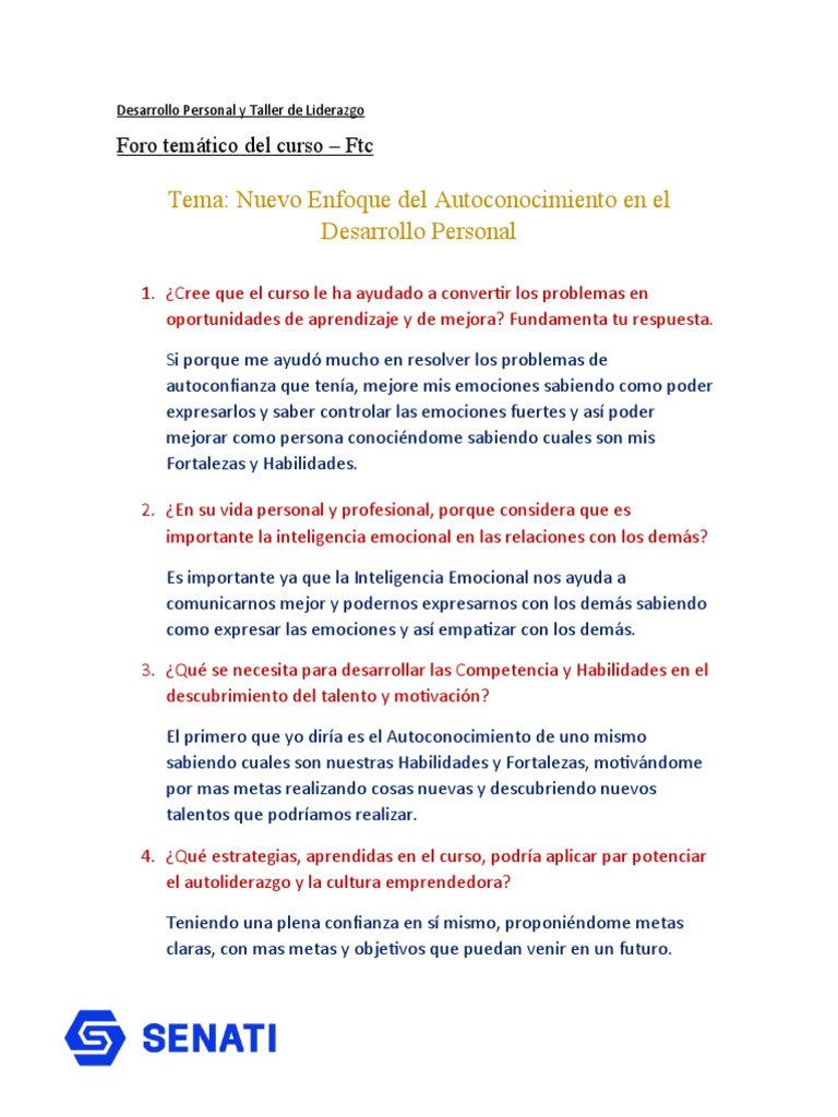 Autoconocimiento y Liderazgo Personal | PDF