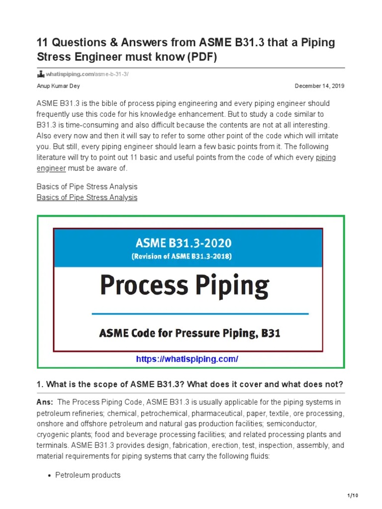 Questions Answers from ASME B313 that a Piping