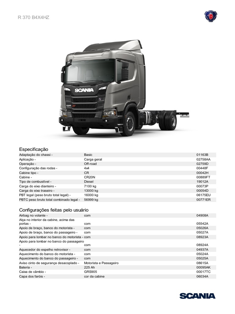 Especificações do Chassi R 370 B4X4HZ | PDF | Eixo | Freio