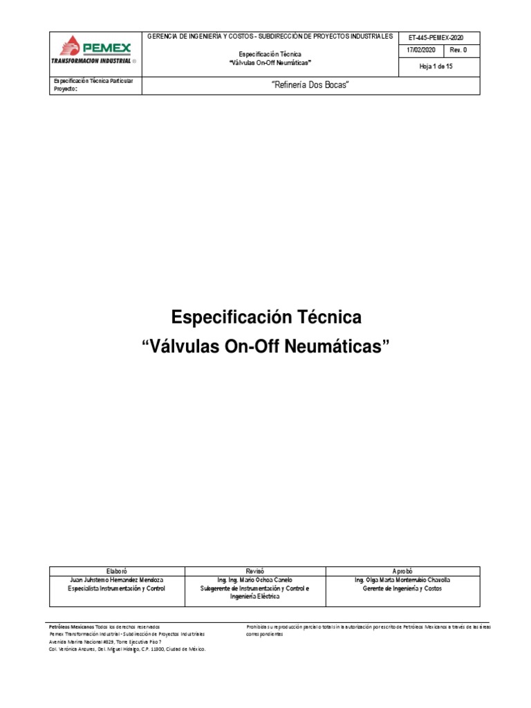 ET-445-PEMEX-2020 Rev 0 Valvulas On-Off Neumaticas | PDF | Solenoide ...