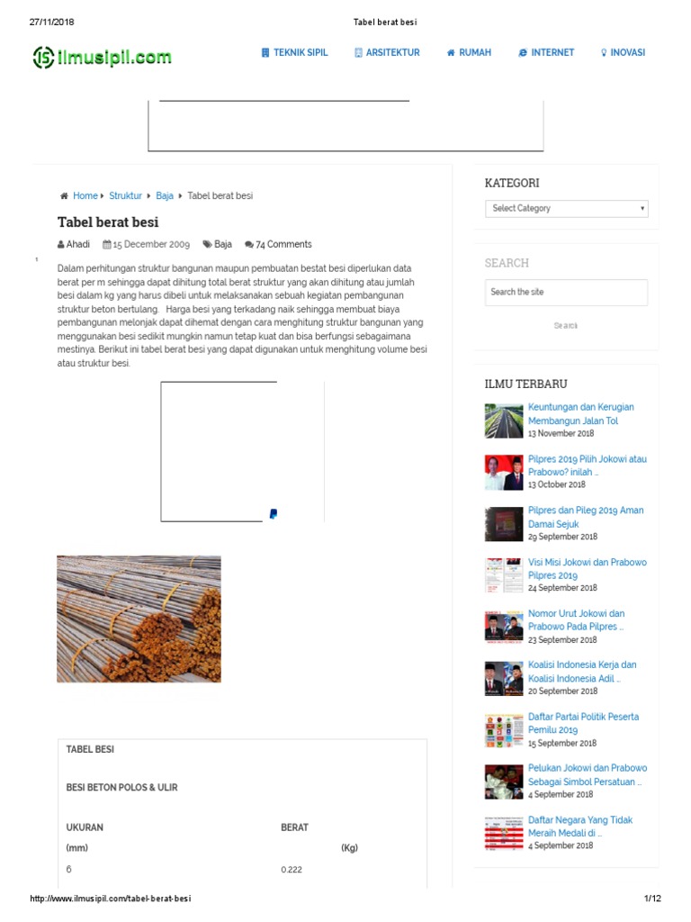 Tabel Berat Besi | PDF