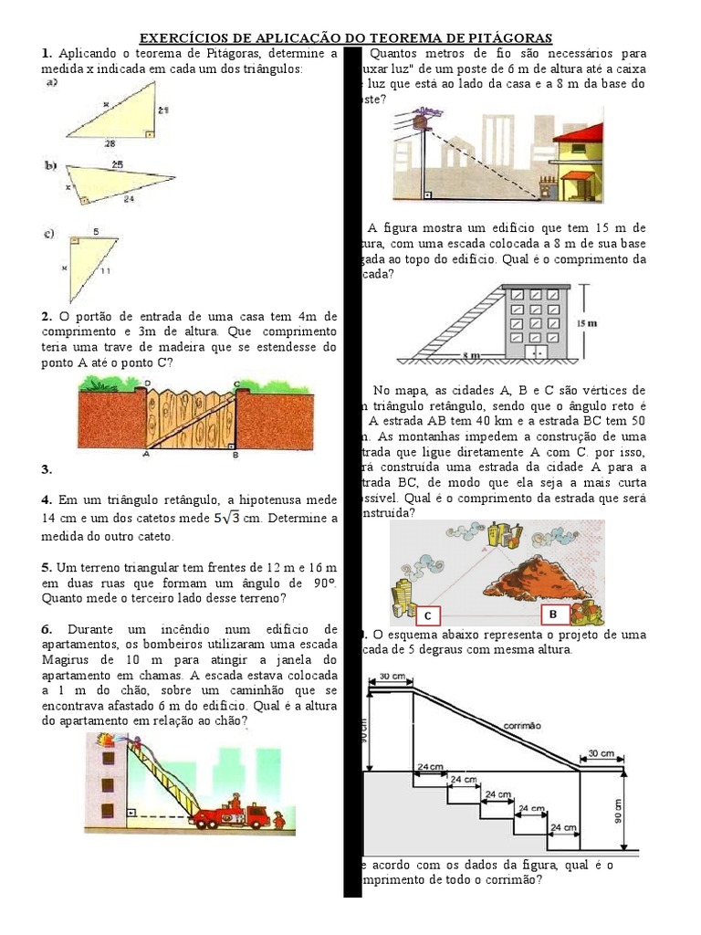 Exercício Teorema de Pitagoras | PDF | Triângulo