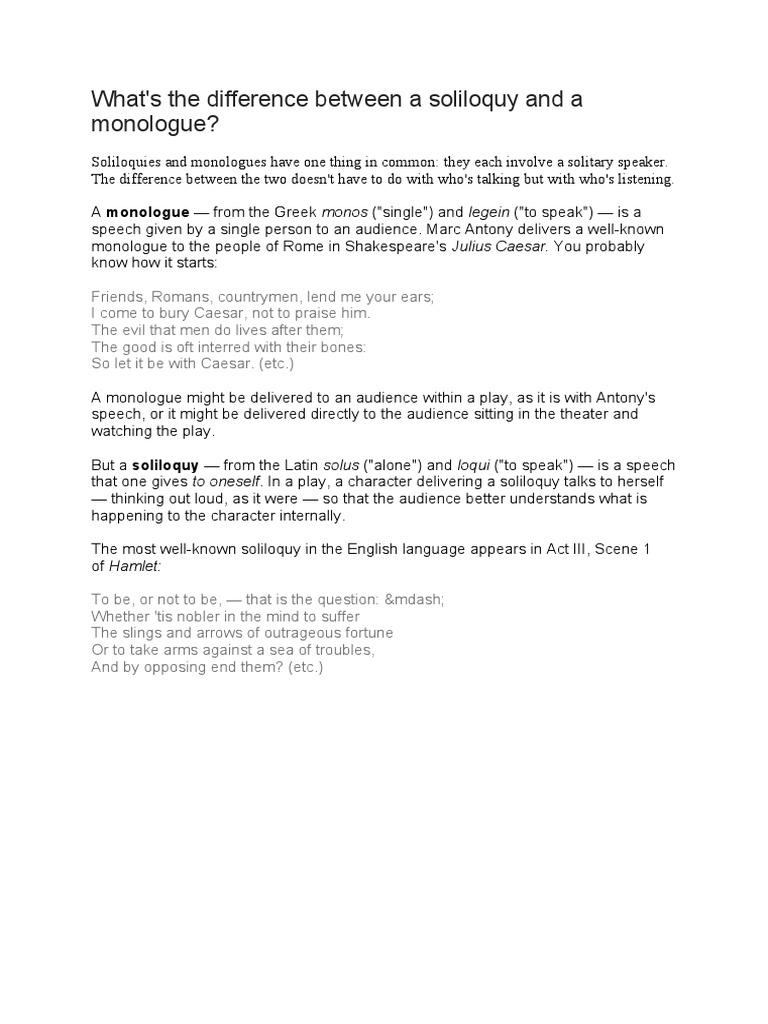Soliloquy Vs Monologue | PDF