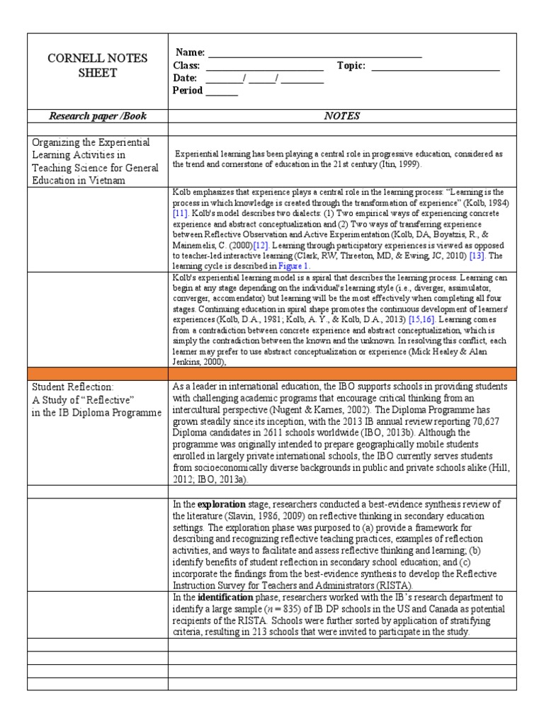 Cornell Notes Template | PDF | Learning | Learning Theory (Education)