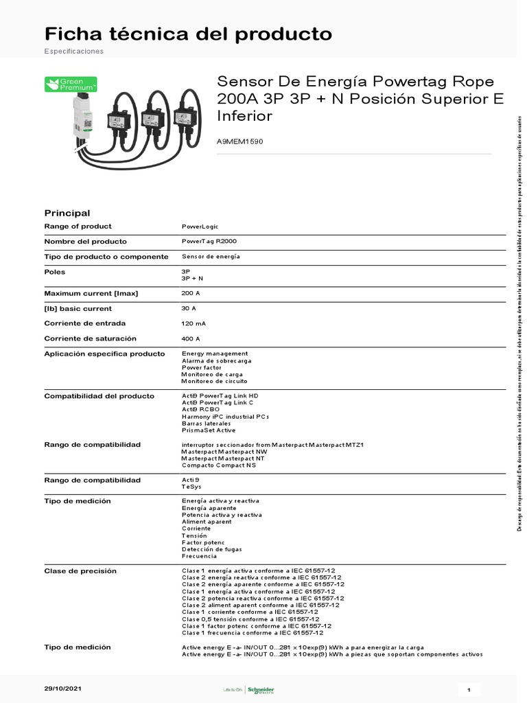Sensor de Energía Powertag R2000 200A | PDF | Ingenieria Eléctrica ...