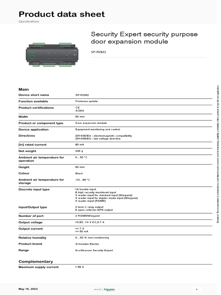 SP-RDM2 Door Expansion Module Data | PDF | Input/Output | Manufactured ...