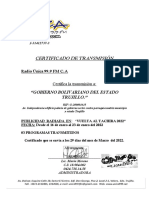Certificado de Transmision Partido Del Futbol. Gobernacion