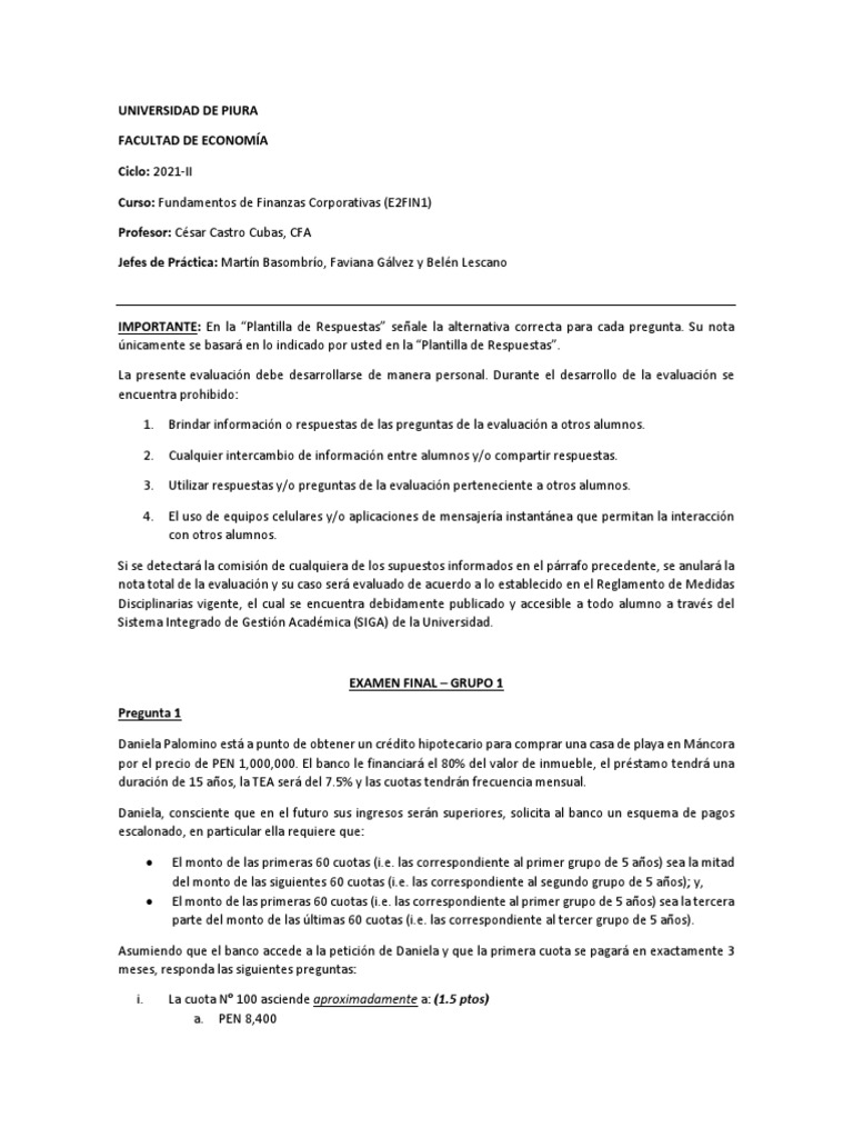 Examen Final de Finanzas Corporativas 2021-II | PDF | Opción (Finanzas ...