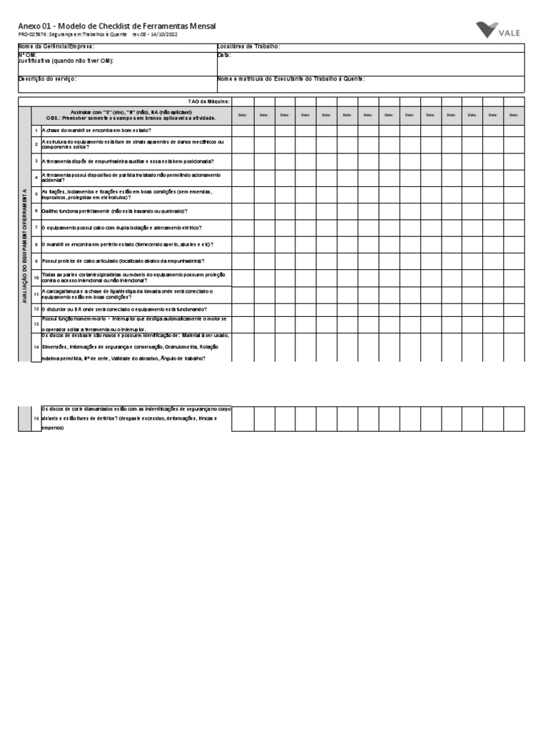 PRO-025676 - 08 - Anexo 01 - Modelo de Checklist de Ferramentas Mensal ...