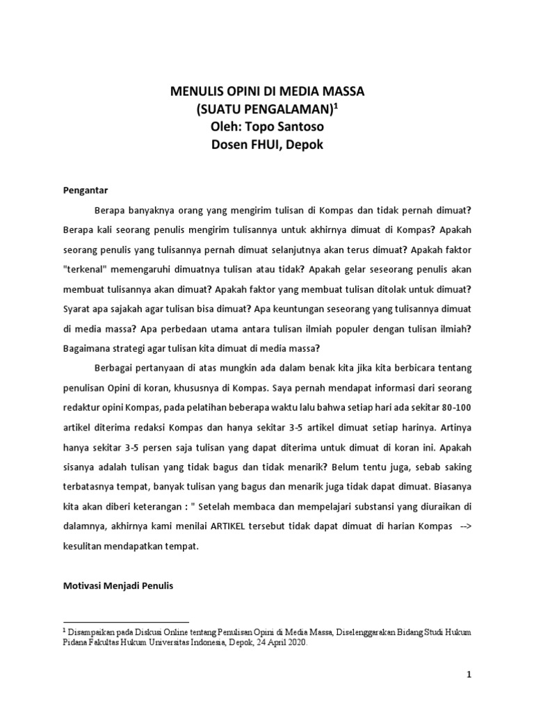 Tips Menulis Opini di Media Massa | PDF | Karier & Perkembangan