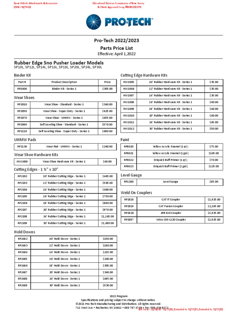 Pro-Tech 2022 Parts Price List | PDF | Paint | Loader (Equipment)