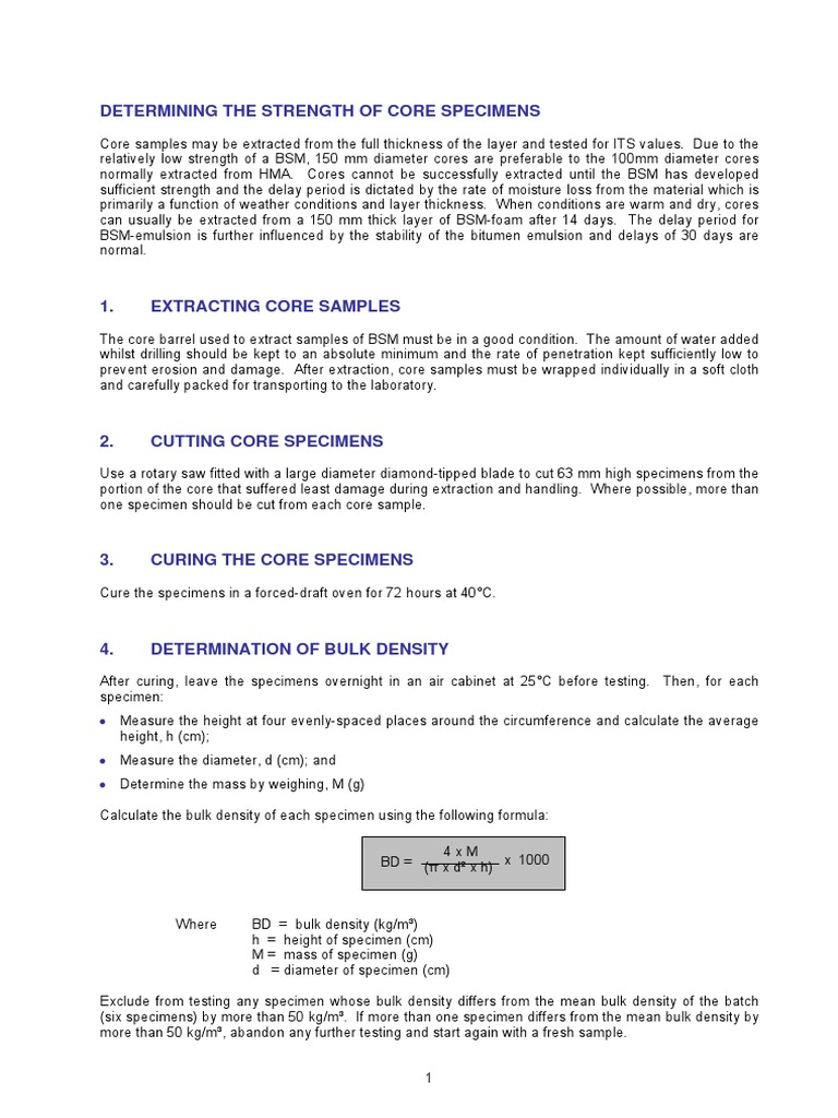 Core Sample Testing for BSM Strength | PDF | Density | Earth Sciences