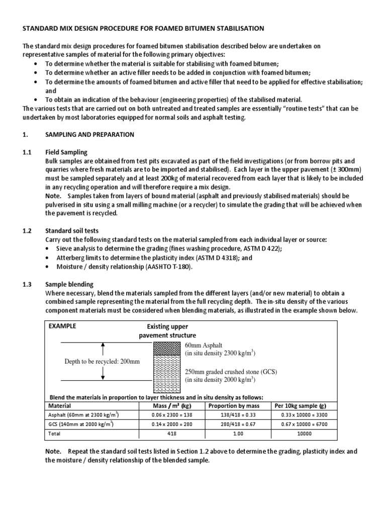 Foamed Bitumen Stabilisation Mix Design | PDF | Asphalt | Density