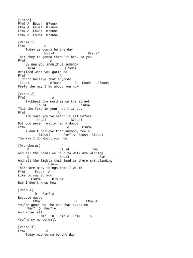Wonderwall | PDF | Song Structure | Songs