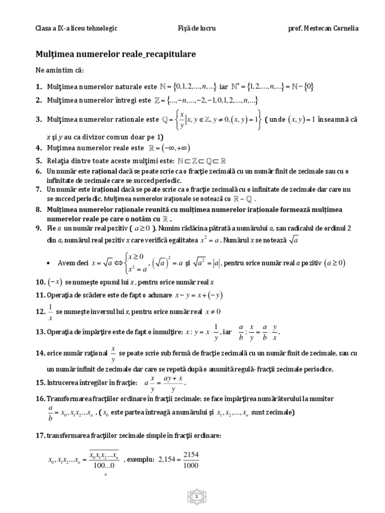 Multimea Numerelor Reale | PDF