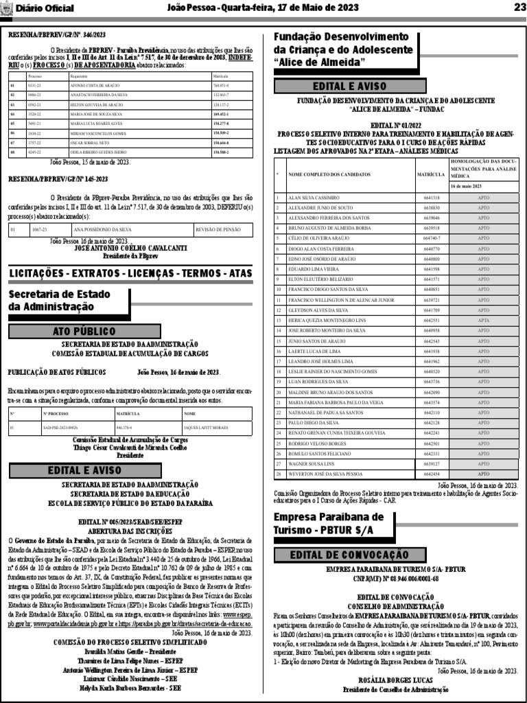 Edital #005 2023 Sead See Espep Diario Oficial 17-05-2023 | PDF ...