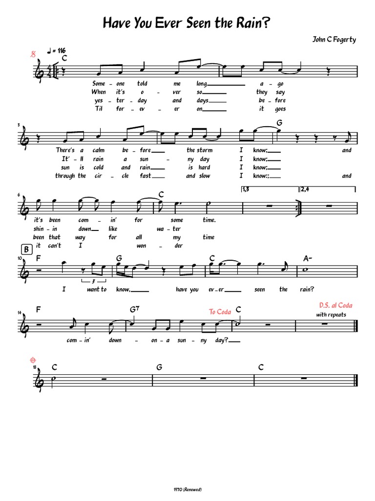 Have You Ever Seen The Rain Lead Sheet With Lyrics | PDF