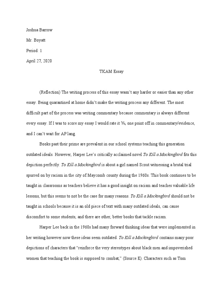 Joshua Barrow To Kill A Mockingbird Final Rough Draft PDF To Kill