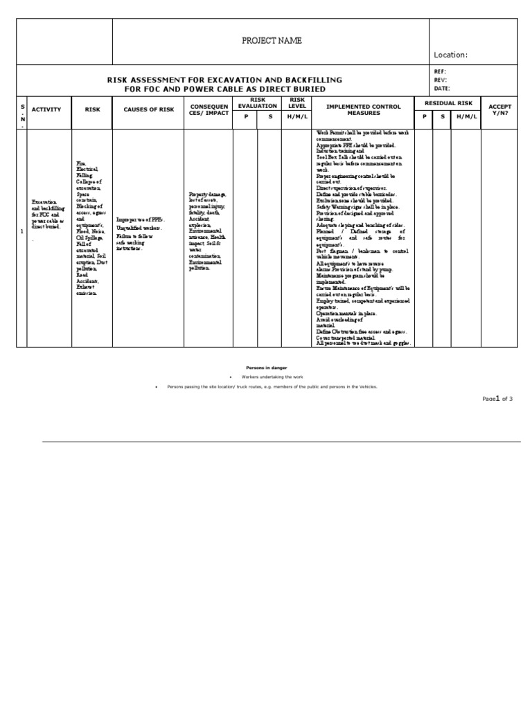 Excavation and Backfilling Risk Assessment | PDF | Risk | Risk Assessment