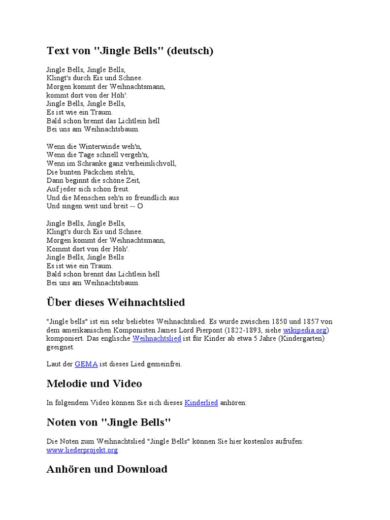 Jingle Bells Text Auf Deutsch PDF
