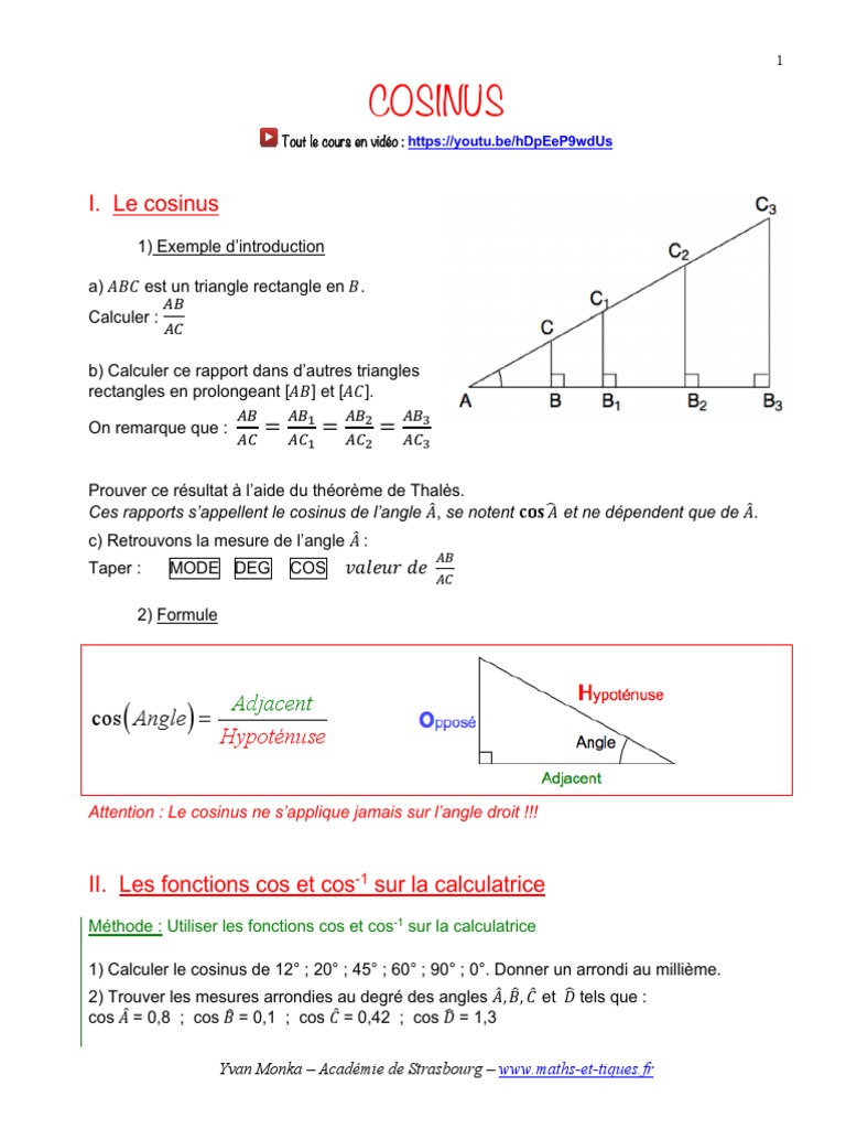 Calcul du Cosinus et Applications | PDF | Fonction trigonométrique ...