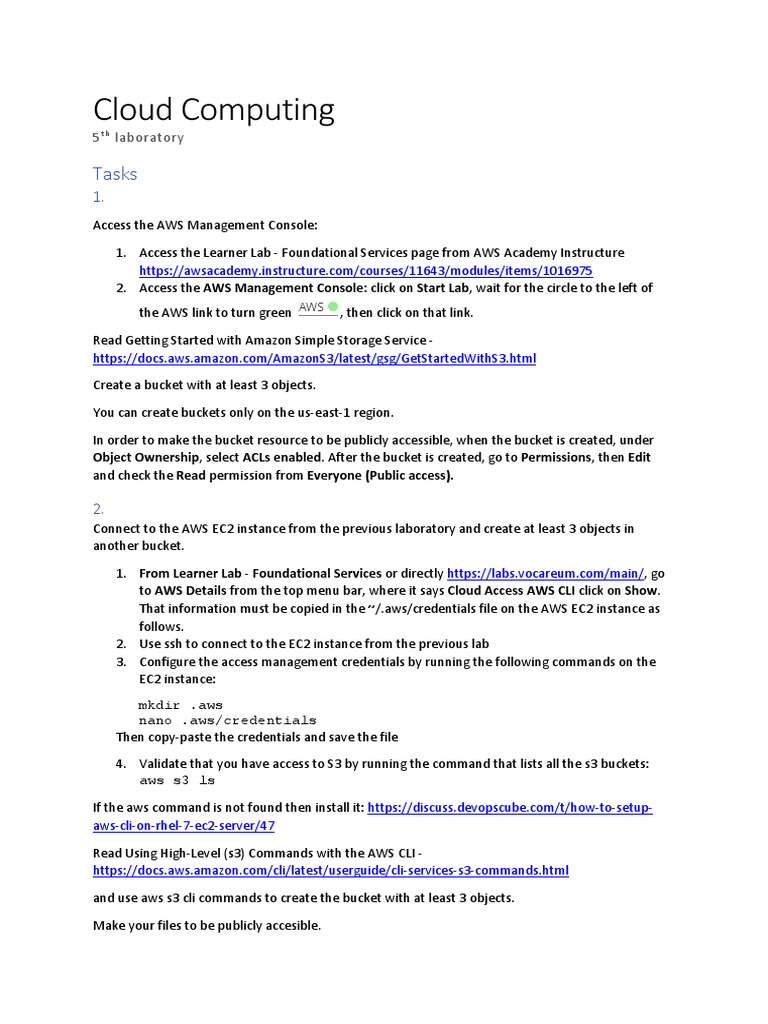Cloud Computing Lab 5 PDF Amazon  Services Command Line