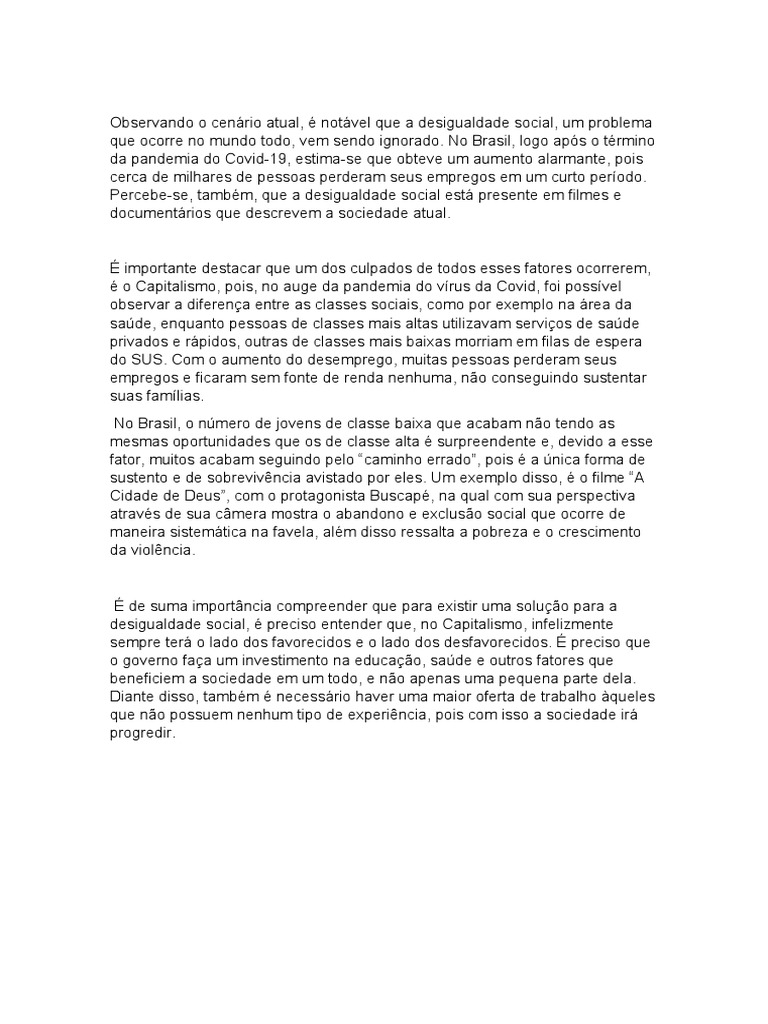 Redação Desigualdade Social | PDF