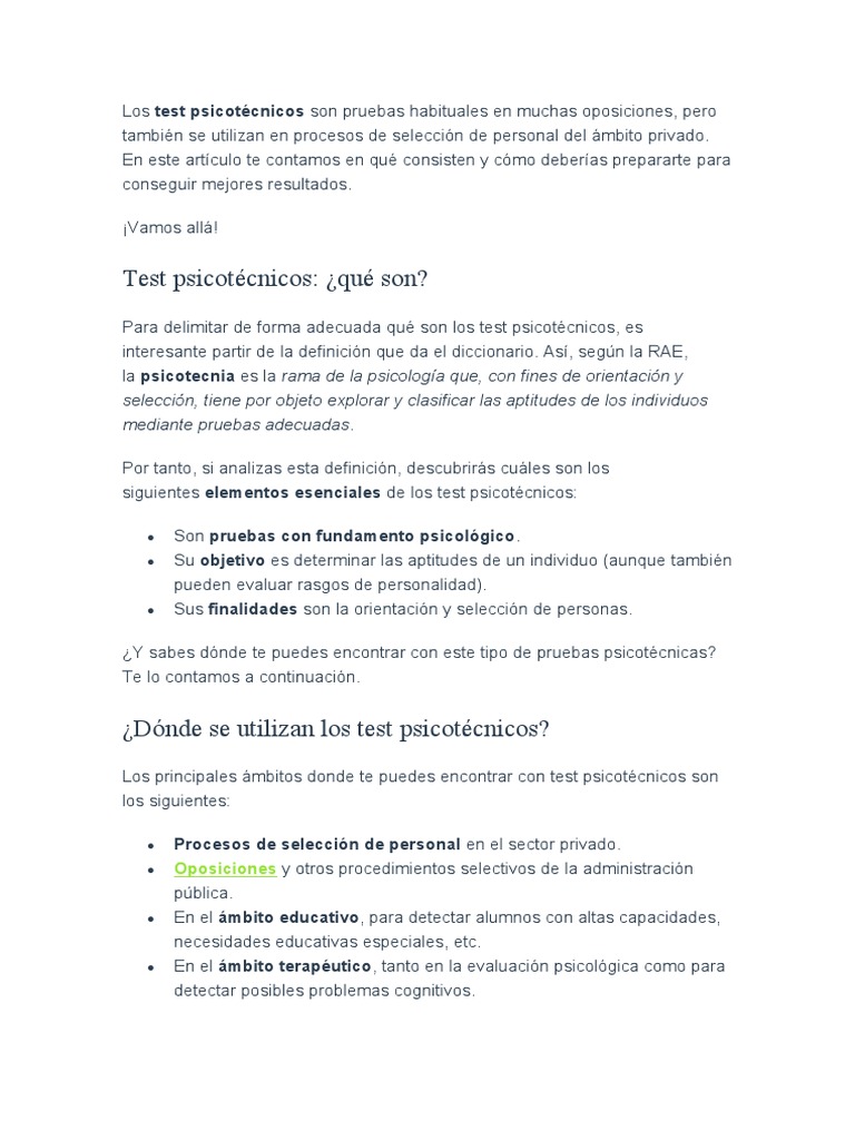 Test Psicotécnicos Qué Son | PDF | Inteligencia | Sicología