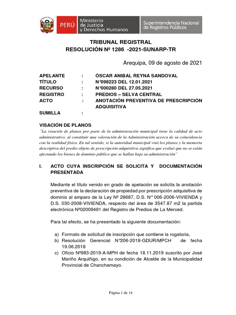 1286 2021 Sunarp TR | PDF | Propiedad | Cartografía