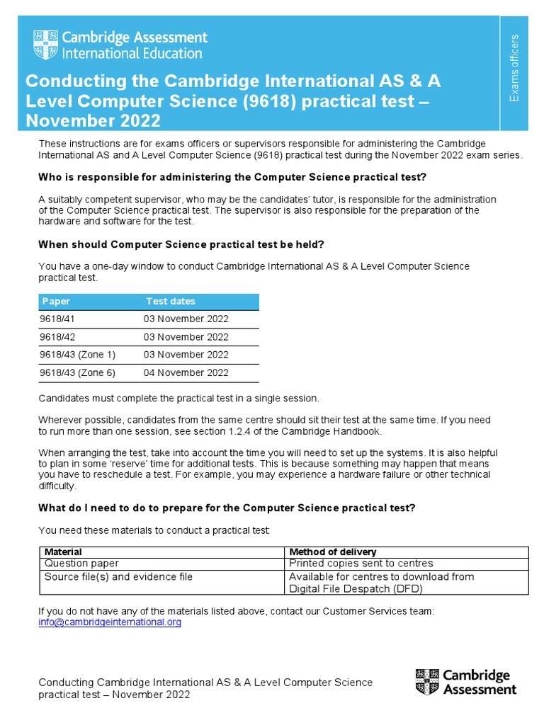 9618 Computer Science Practical Test Instructions November 2022 | PDF ...