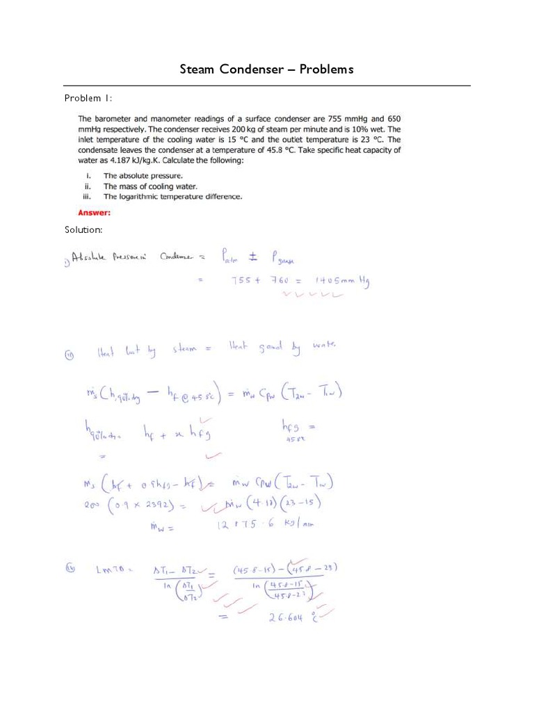 Steam Condenser Problem Solutions | PDF