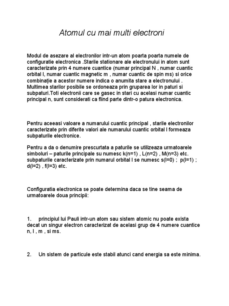 Atomul Cu Mai Multi Electroni | PDF