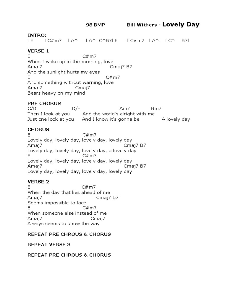 A Lovely Day Lyrics and Chords PDF