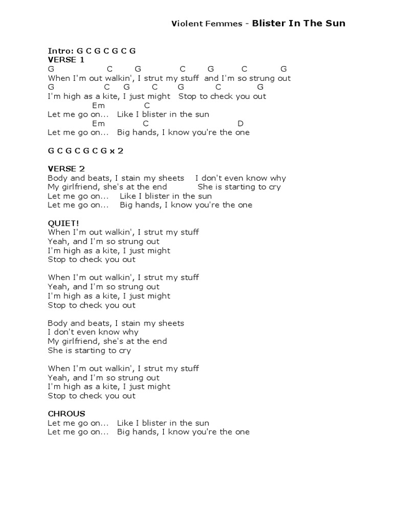 Blister in the sun lyrics and chords pdf
